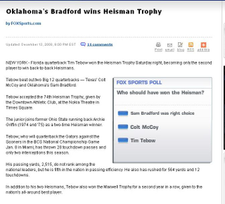 Illustration for article titled FOX Botches Heisman Story, Announces Tebow As Winner